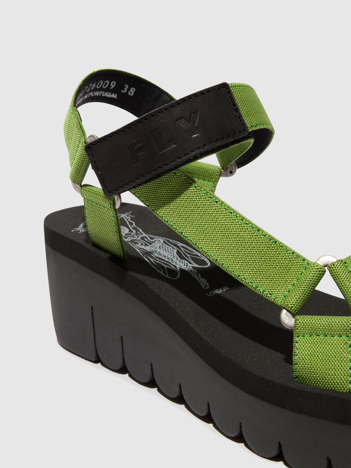 Black/Avocado (Black Fly London Velcro Women's Sandals | 605918FNT