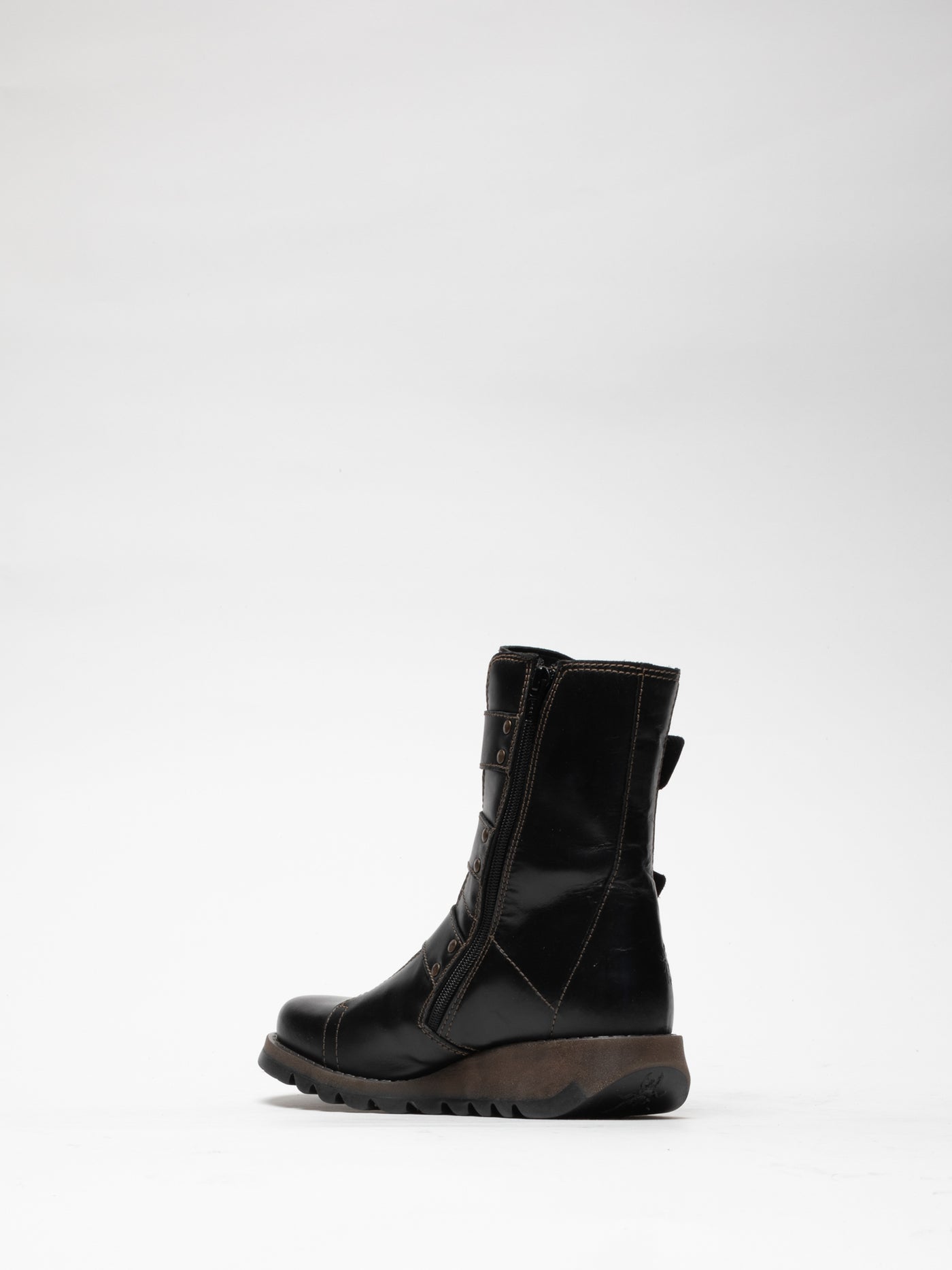 Black Leather Fly London Buckle Boots Women's Ankle Boots | 384192MDA