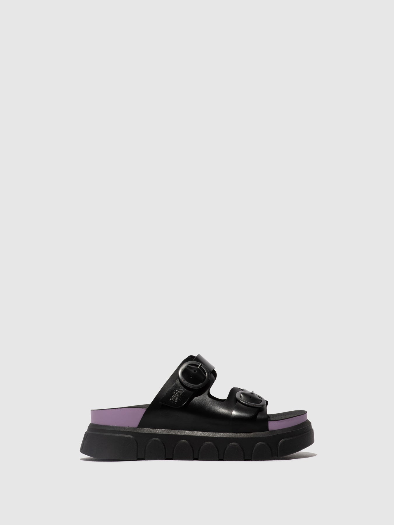 Black (Violet) Fly London Buckle Women\'s Mules | 604589AFH