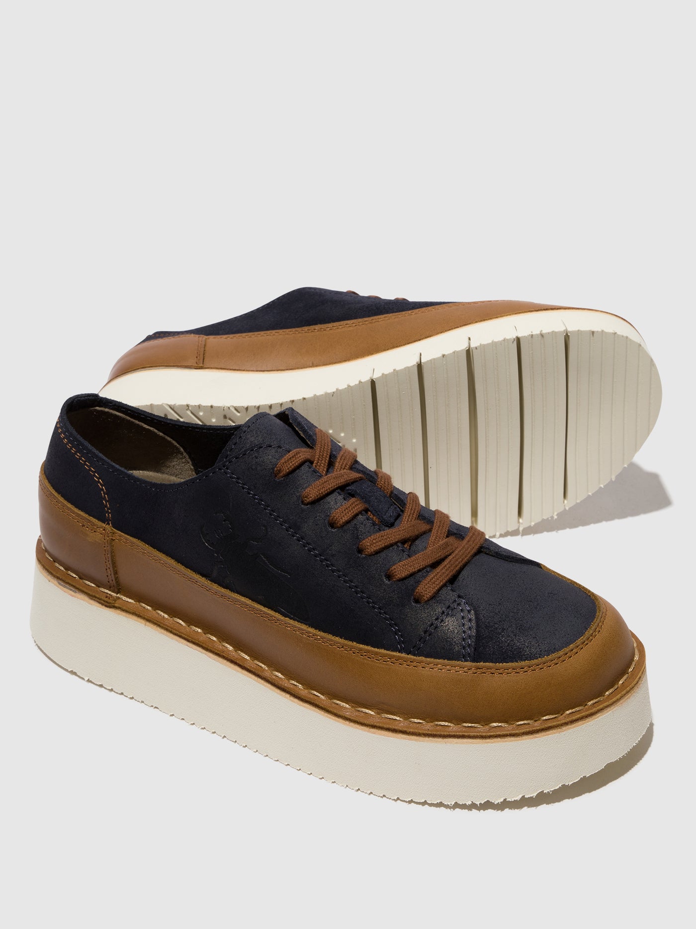 Camel/Navy Fly London Lace-up Men's Sneakers | 561032DXB