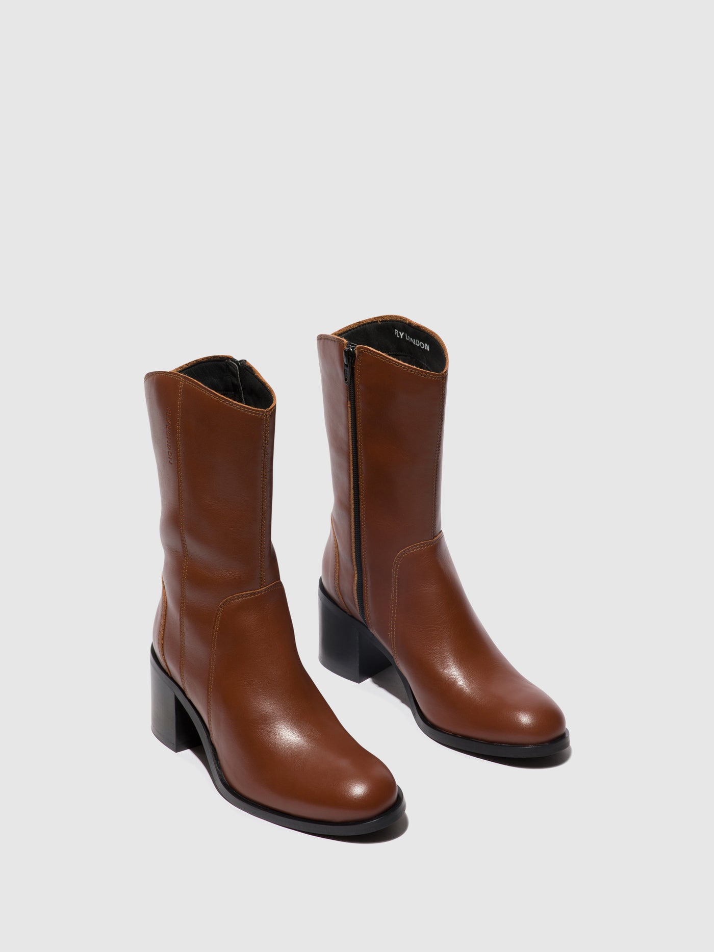 Cognac Fly London Zip Up Boots Women's Ankle Boots | 786019CVT