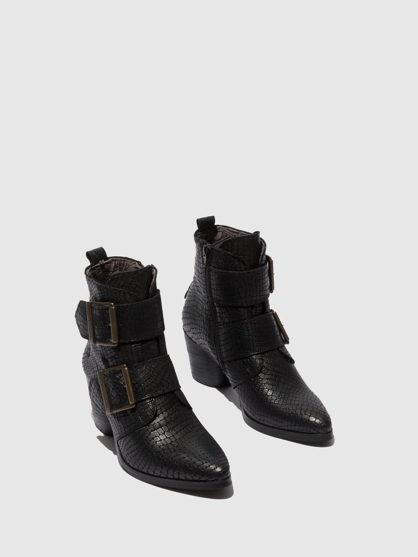 Croco Black Fly London Buckle Boots Women's Ankle Boots | 013497LVI