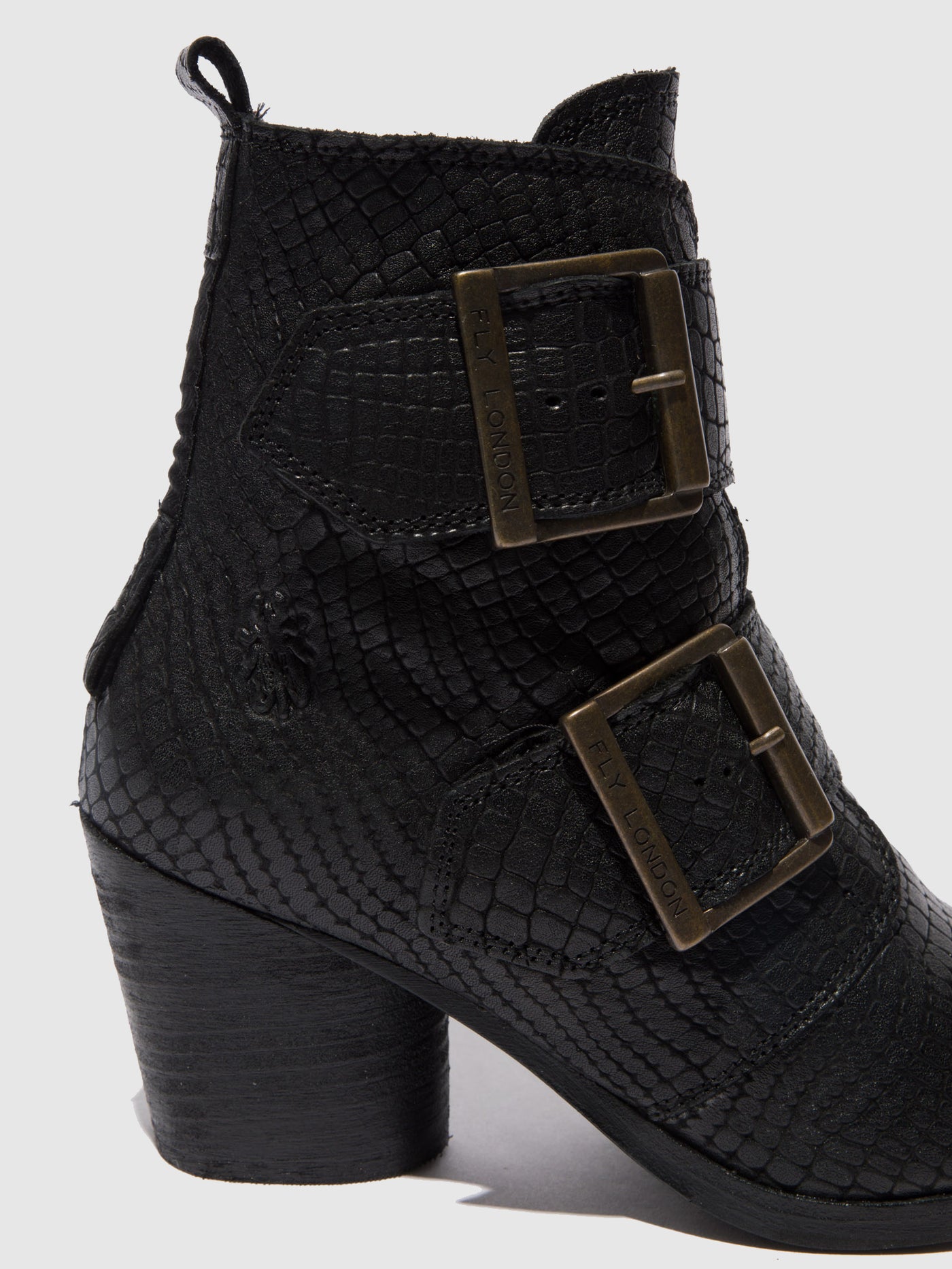 Croco Black Fly London Buckle Boots Women's Ankle Boots | 013497LVI