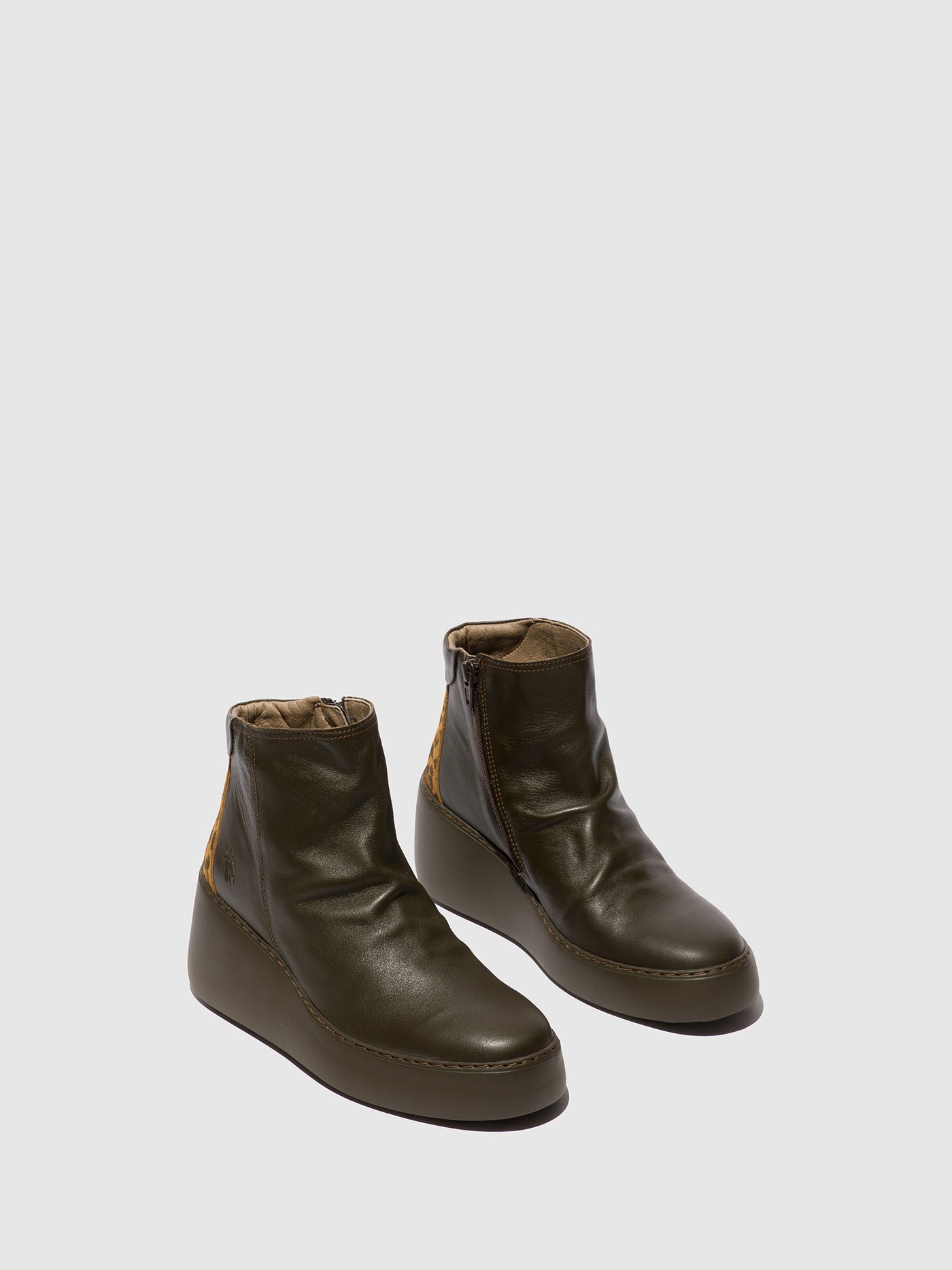 DarkGreen/Tan Fly London Zip Up Boots Women's Ankle Boots | 782039UWZ