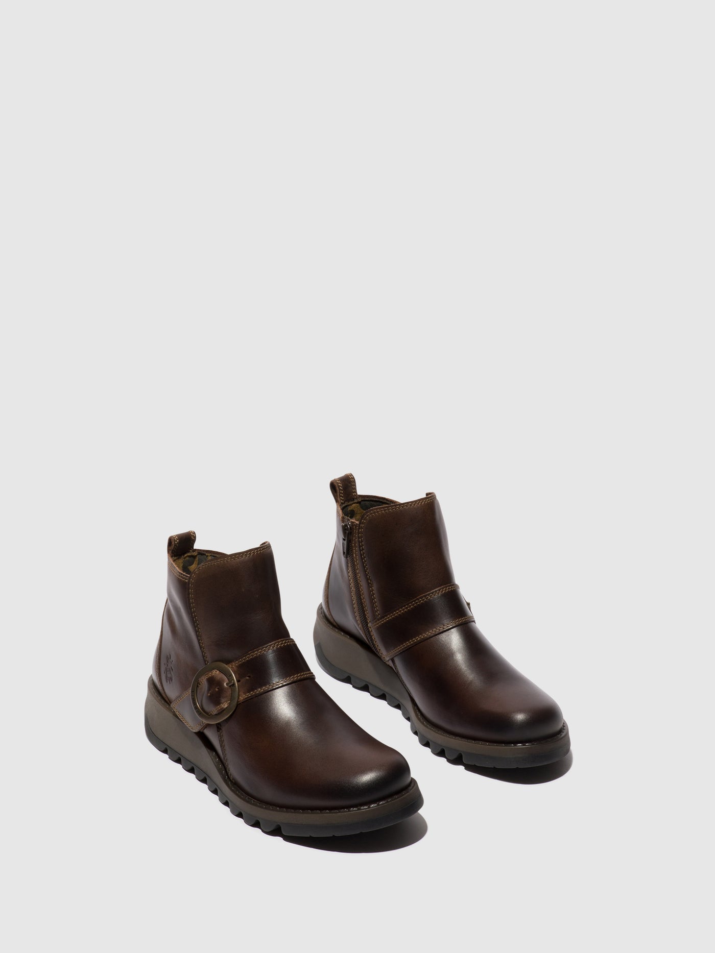 Dark Brown Fly London Buckle Boots Women's Ankle Boots | 316820AXK
