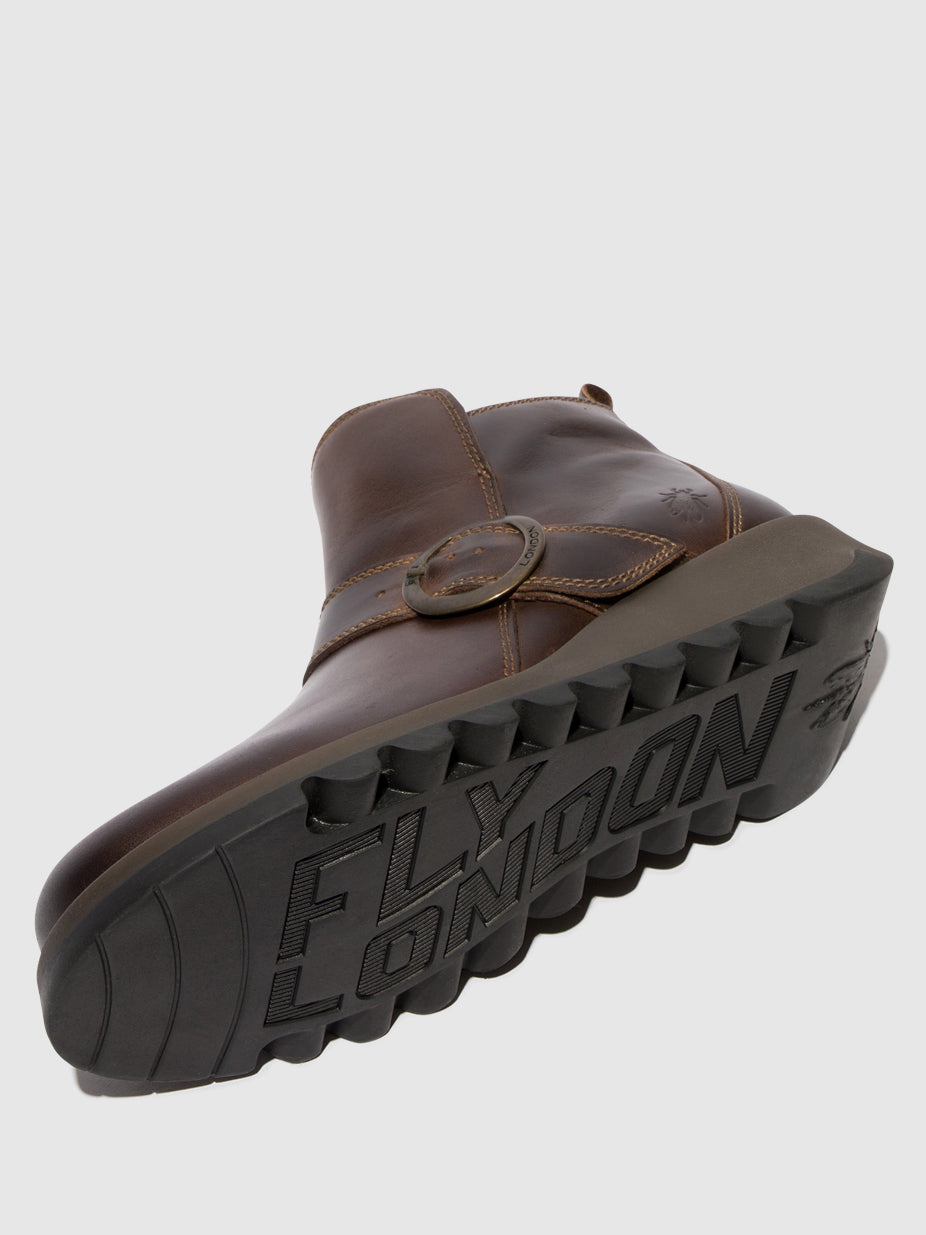 Dark Brown Fly London Buckle Boots Women's Ankle Boots | 316820AXK