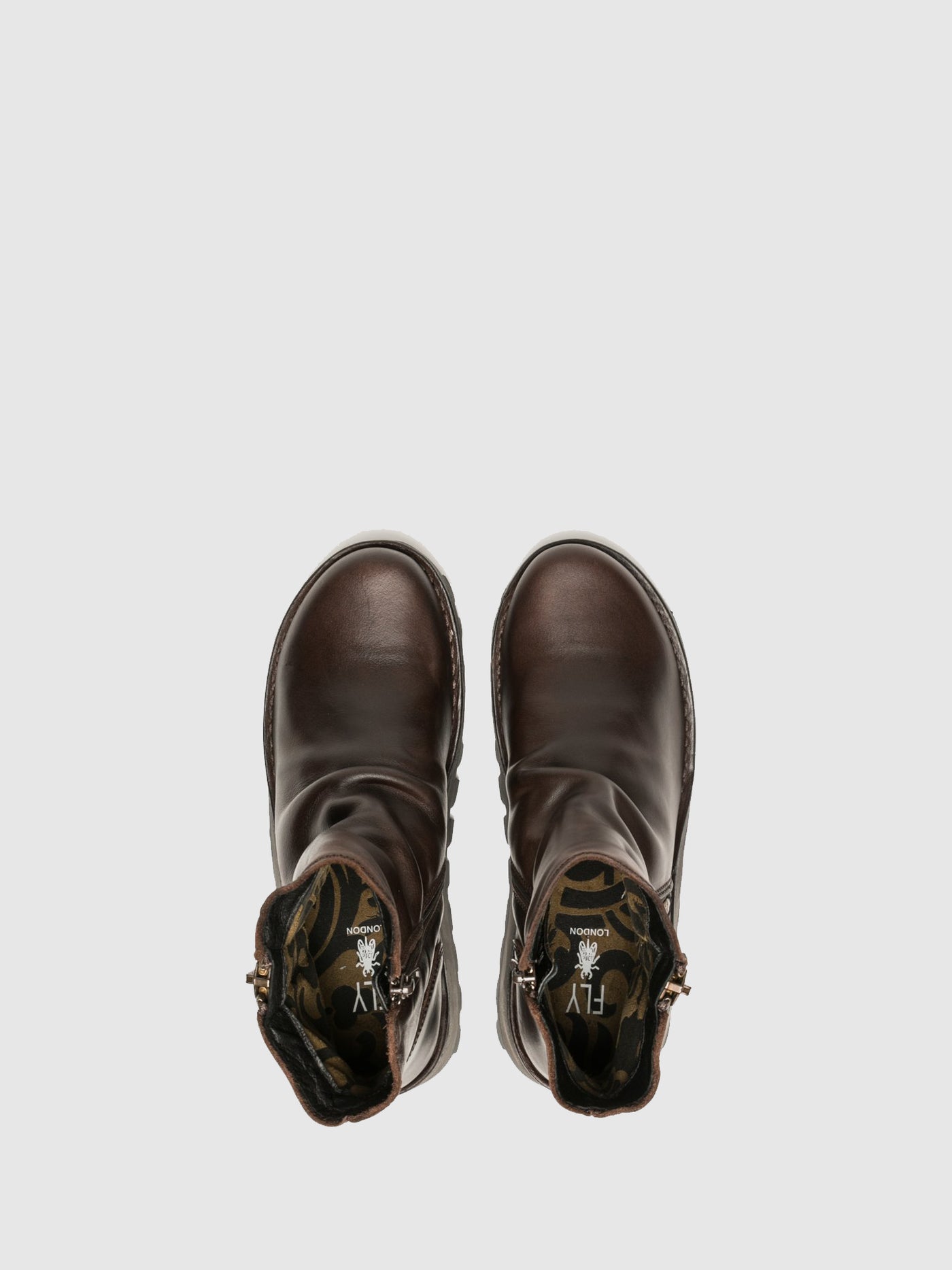 Dark Brown Fly London Zip Up Boots Women's Ankle Boots | 572189BUX