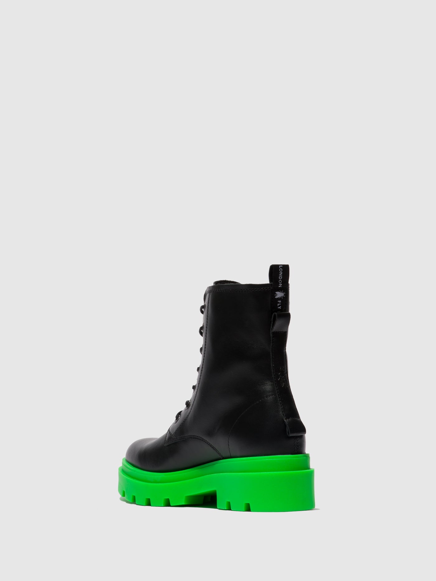 Nausica Black (Green Sole) Fly London Lace-up Boots Women's Ankle Boots | 231954BSE