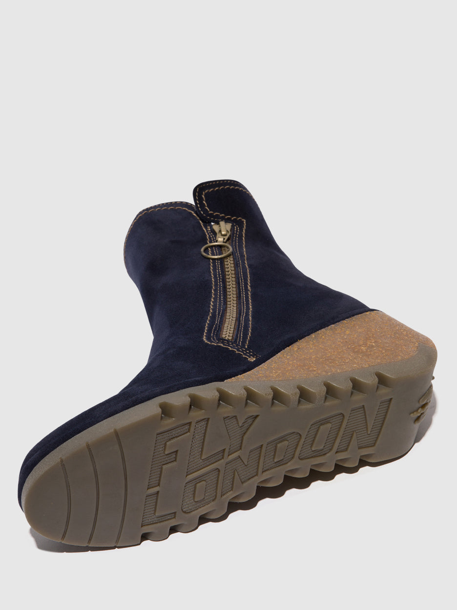 Navy Fly London Zip Up Boots Women's Ankle Boots | 516703JUS