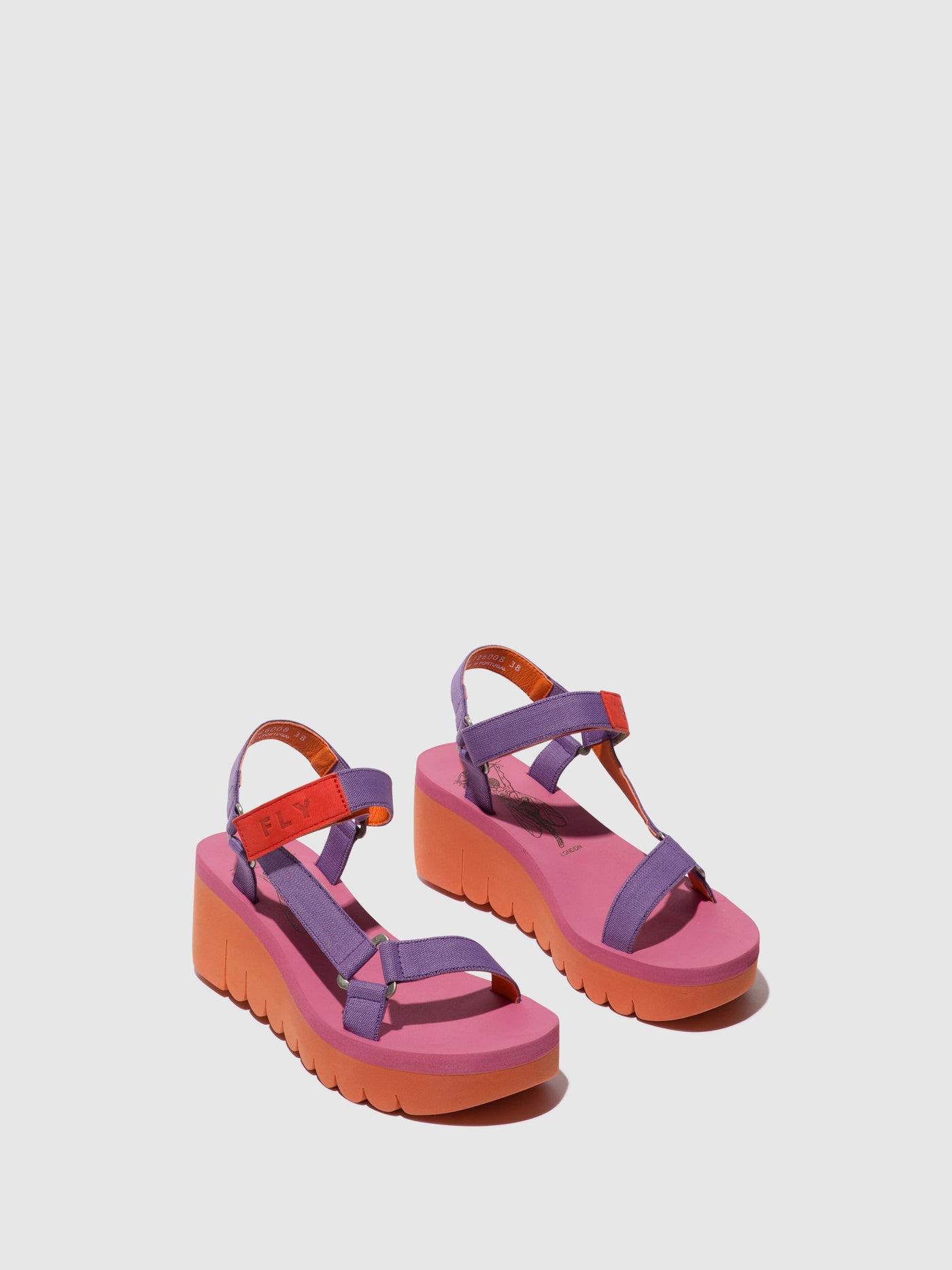Orange/Violet (Rose) Fly London Velcro Women's Sandals | 372158HSQ