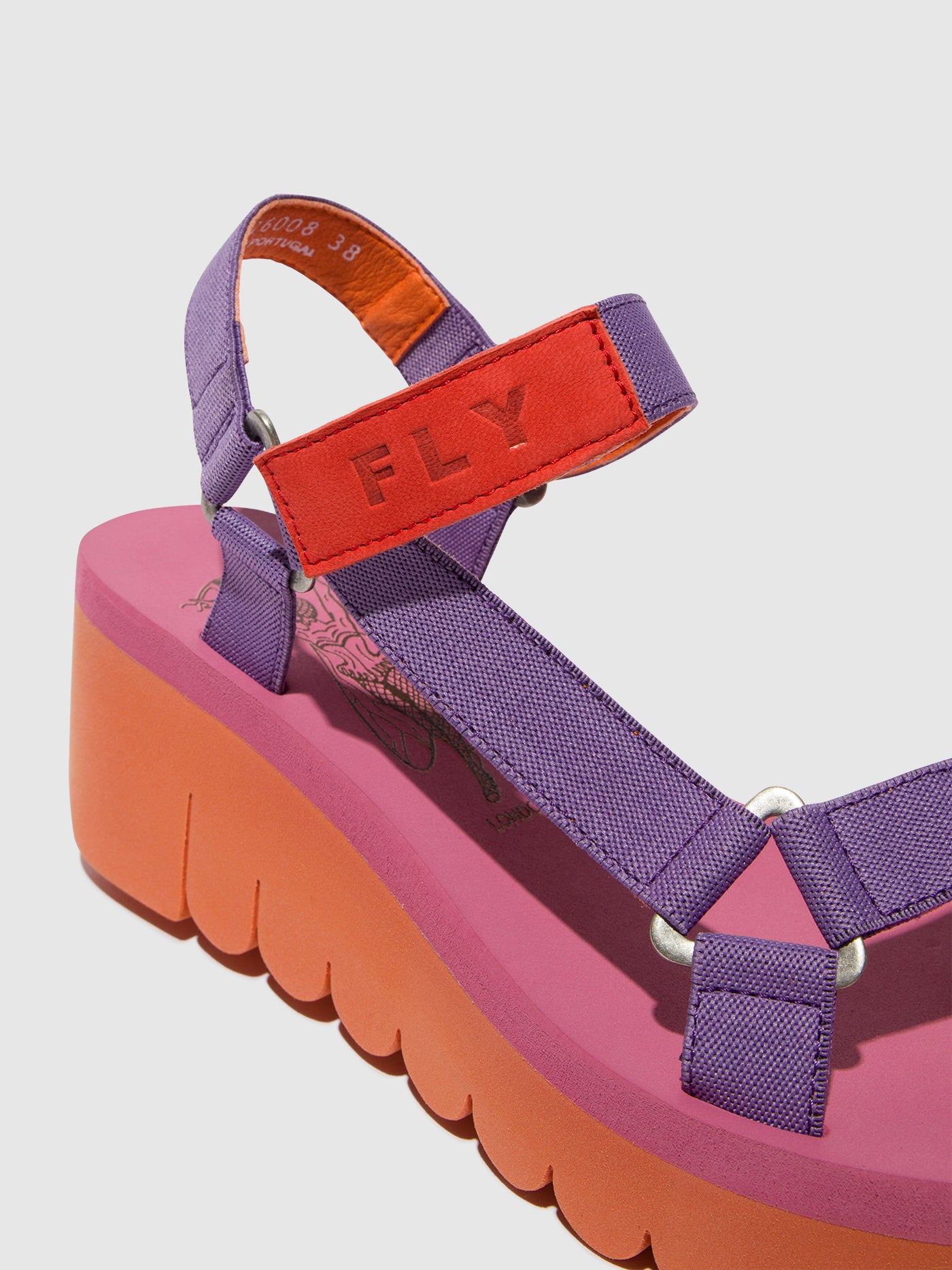 Orange/Violet (Rose) Fly London Velcro Women's Sandals | 372158HSQ