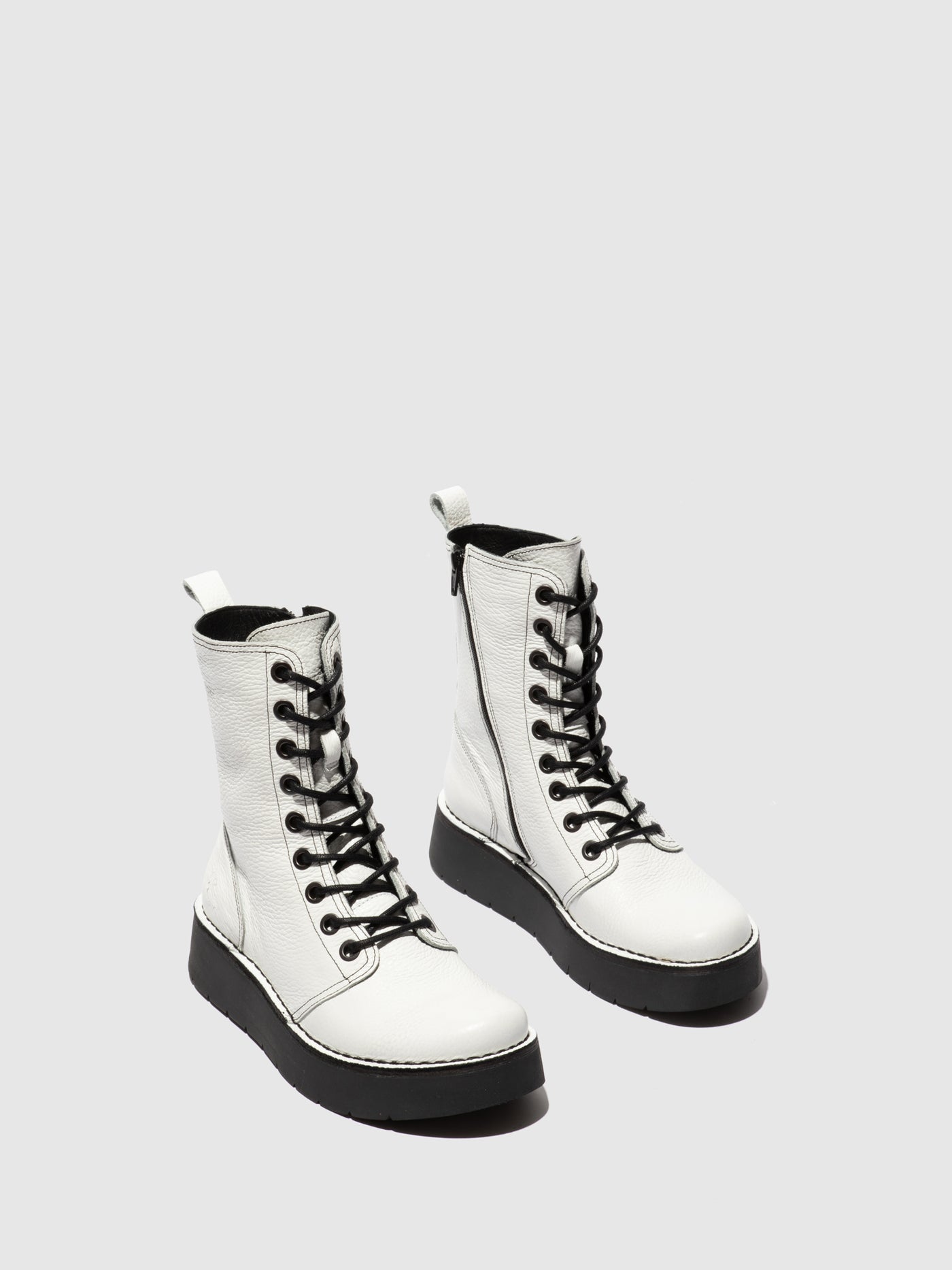 Rio White(Black St) Fly London Lace-up Women's Boots | 690435TKW