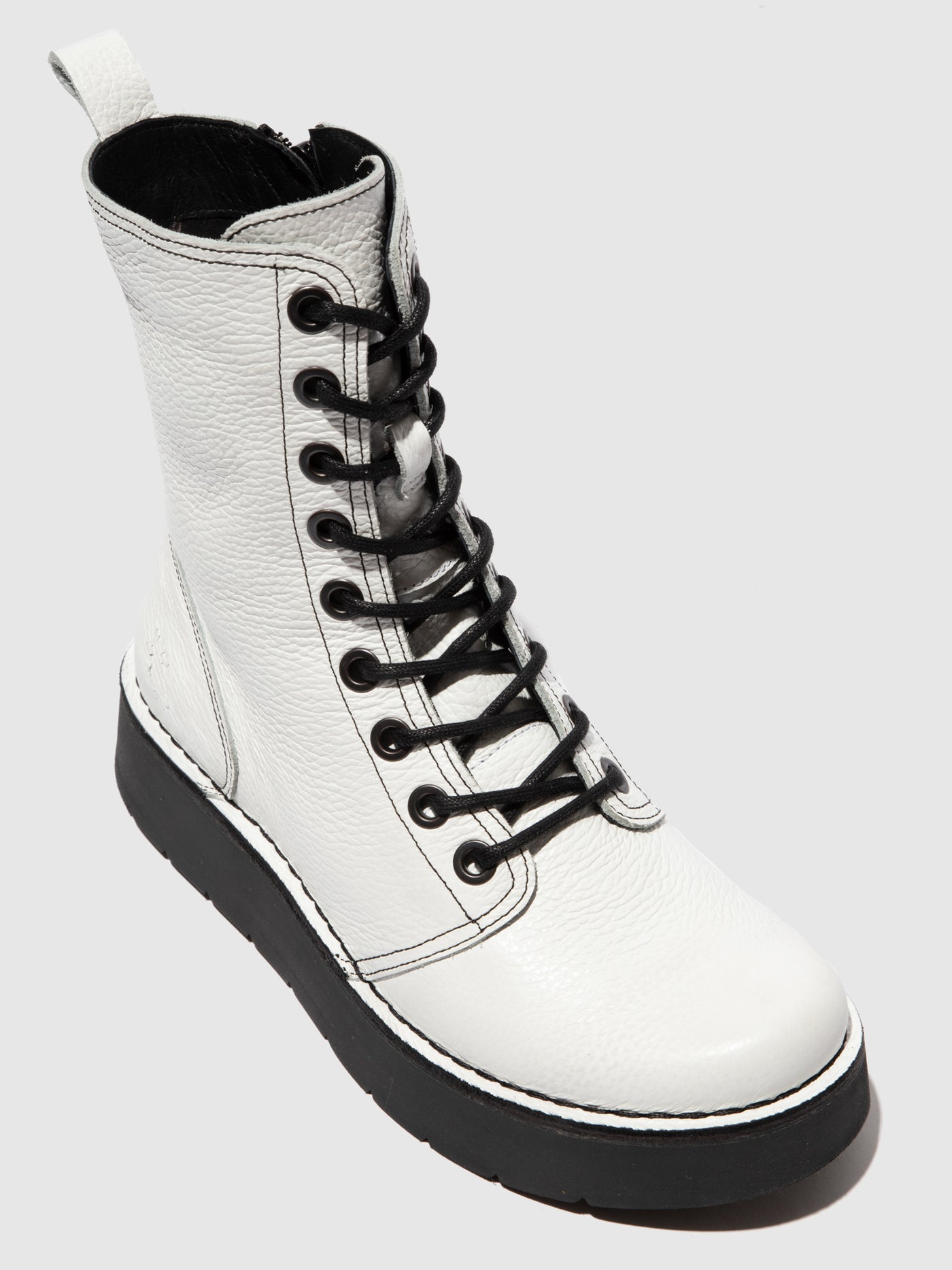 Rio White(Black St) Fly London Lace-up Women's Boots | 690435TKW