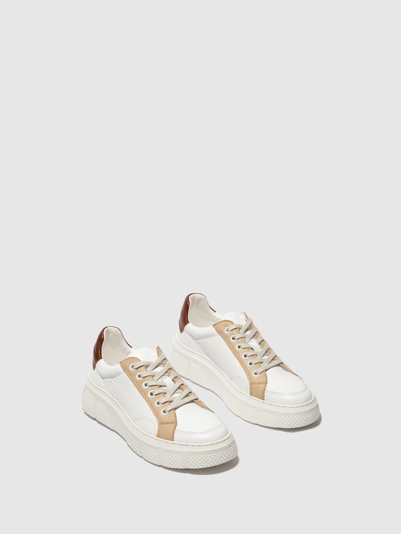 White/Beige/Cognac Fly London Lace-up Men's Sneakers | 864157MHV