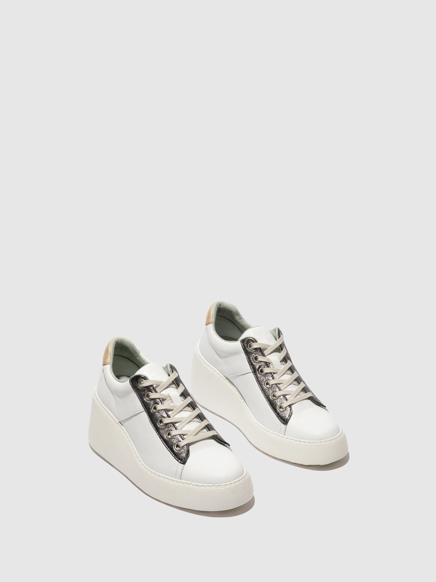 White/Graphite/Gold Fly London Lace-up Women's Sneakers | 973601BOQ