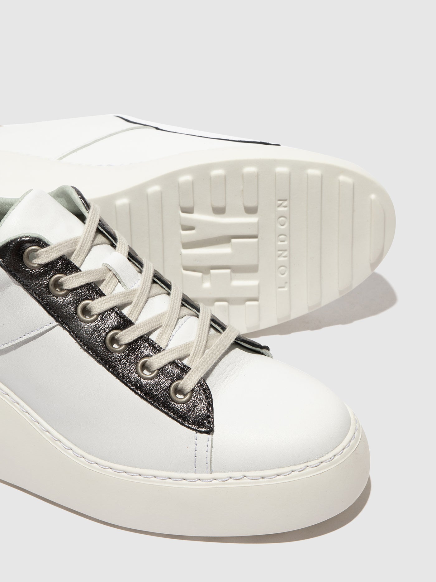 White/Graphite/Gold Fly London Lace-up Women's Sneakers | 973601BOQ