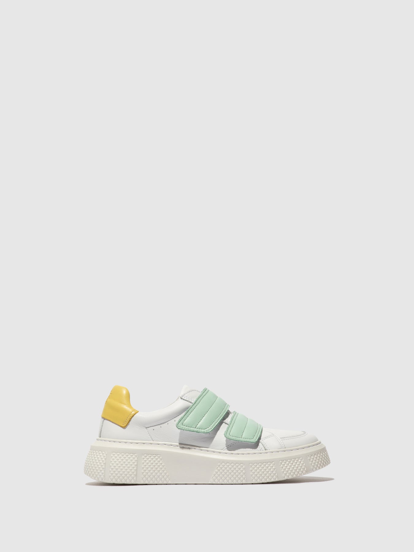 White/Mynt/Yellow Fly London Velcro Men\'s Sneakers | 217346WBE