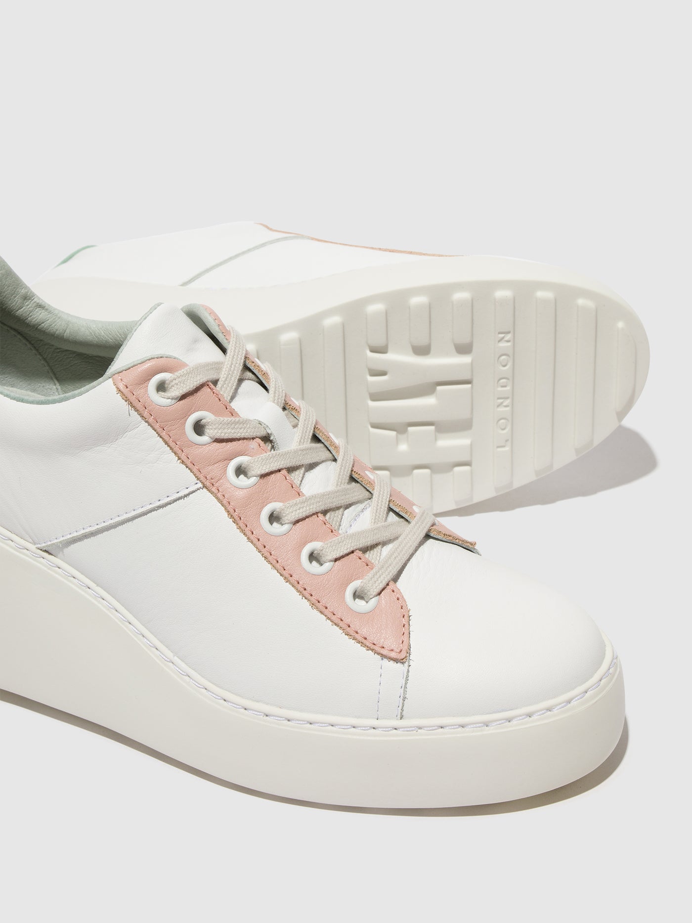 White/Nude/Mint Fly London Lace-up Men's Sneakers | 428901PLZ